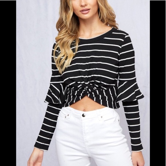 Peach Love California Striped Knit Crop Top - Picture 2 of 8